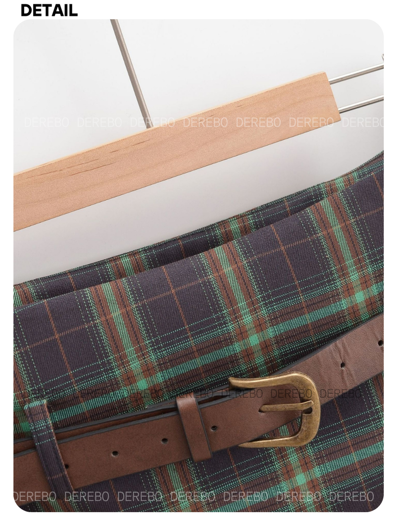 Preppy Belt Checkered Mini Pants Skirt