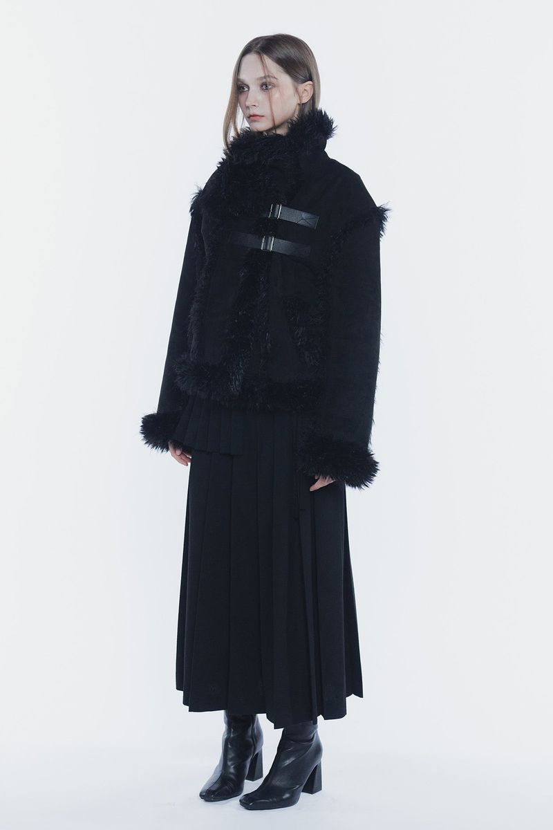 LUNA BELTED SHEARLING JACKET black