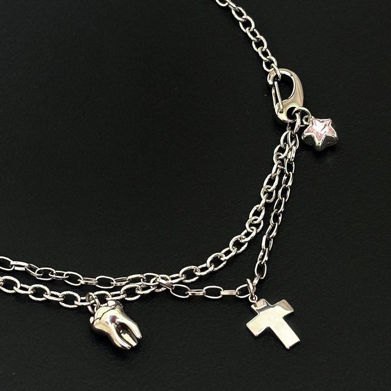 tooth gem necklace (pink)