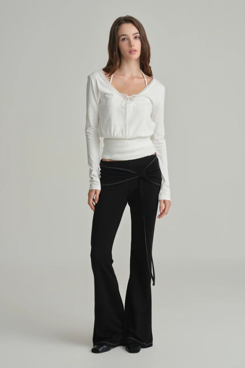 Ballet studio flare line pants, Black