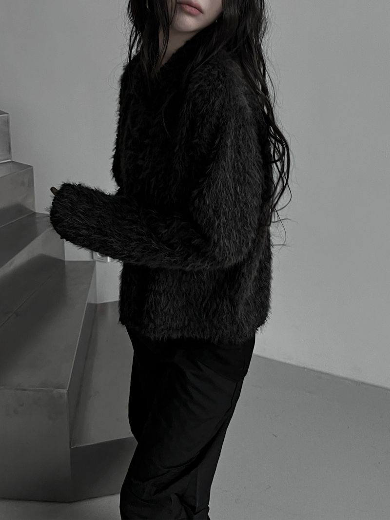 fuzzy airy round knit cardigan (2color)