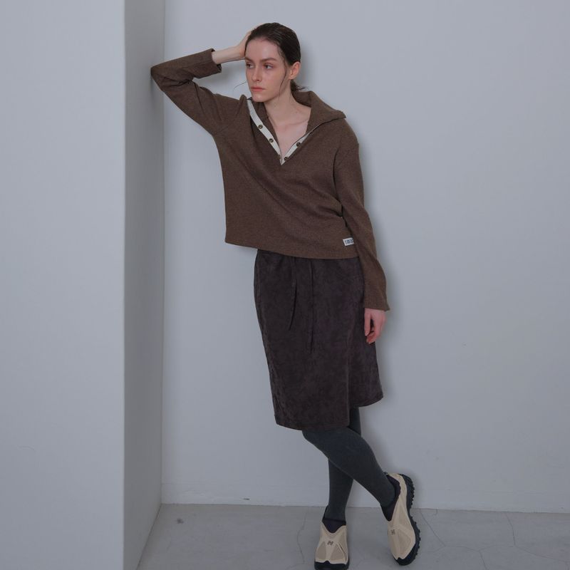 Brown Snap Knit Polar Tee