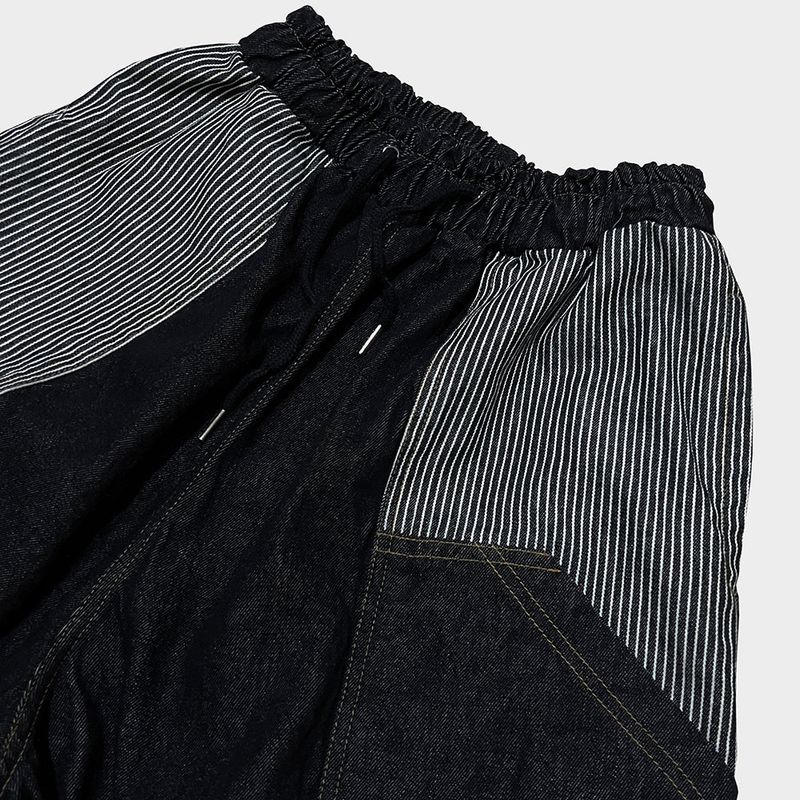 stripe patch denim pants_black