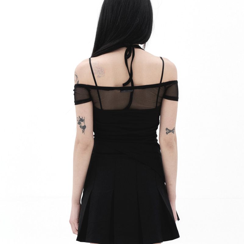 212-mesh shirring off-shoulder