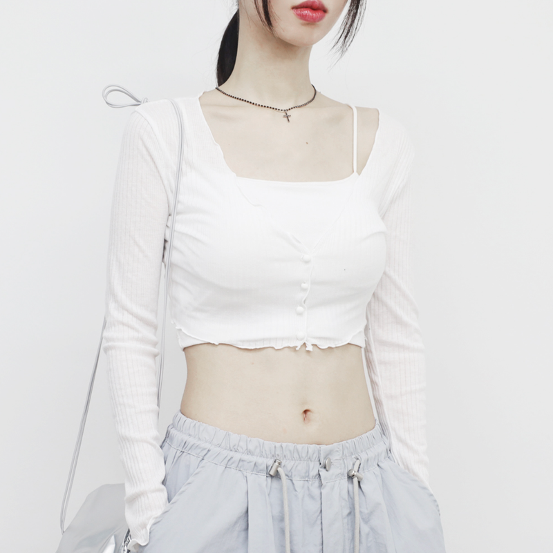 NONCODE（ノンコード）の「neck cropped ribbed cardigan（Tops）」