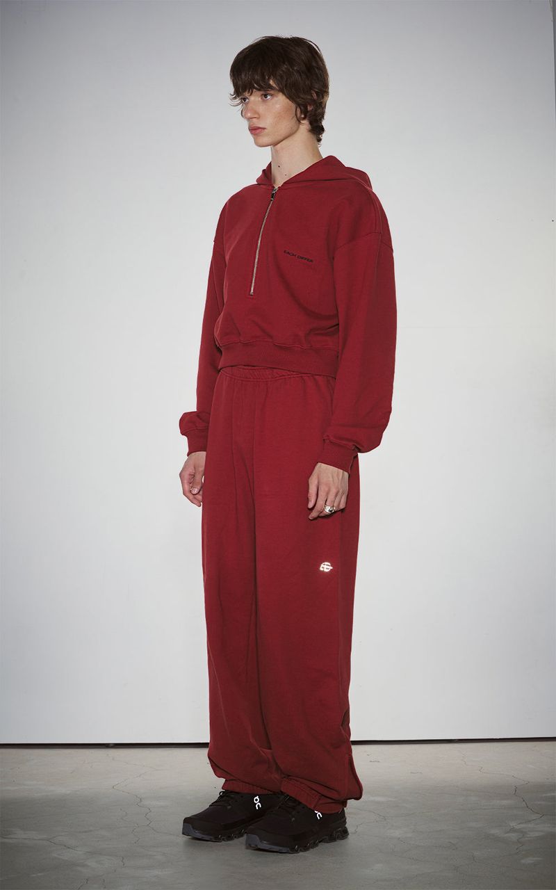 HAIF-ZIP HOODIE (CROP)_DARK RED