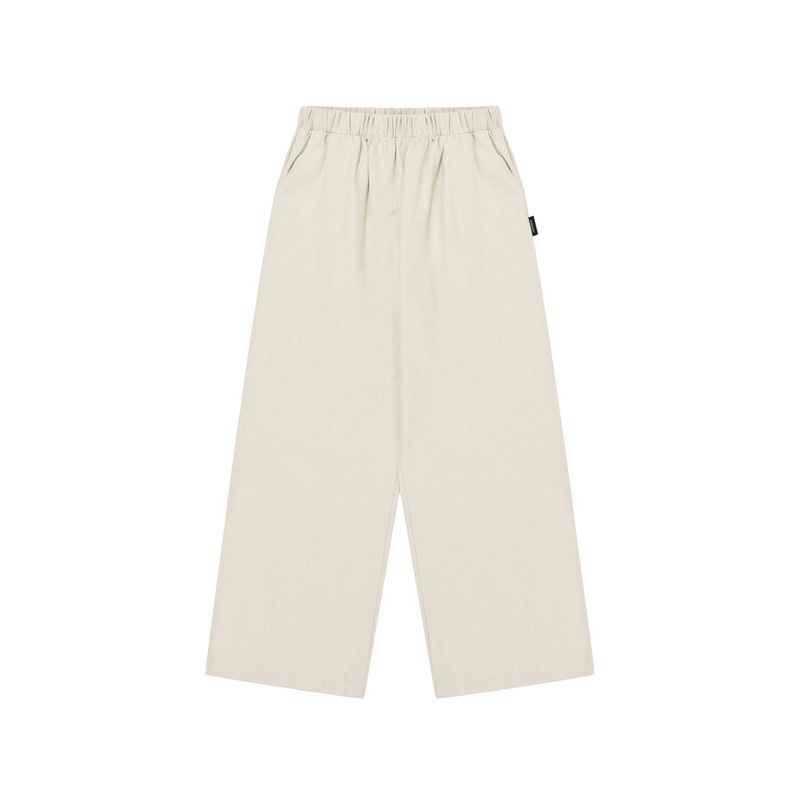WIDE BANDING COTTON PANTS [LIGHT BEIGE]