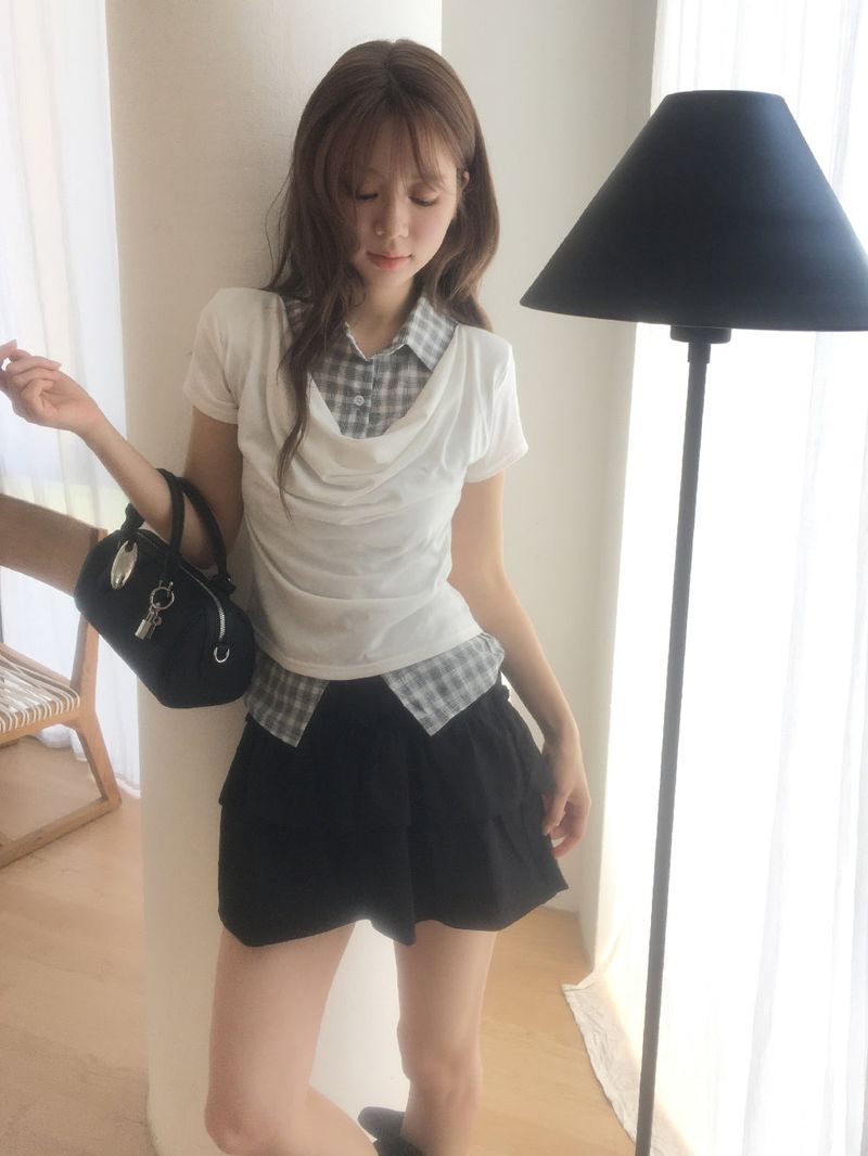 Check shirt drape layered T