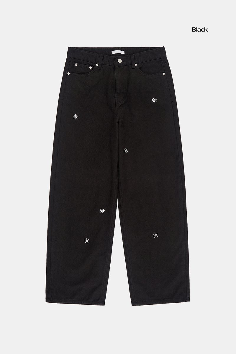 Snow embroidery wide cotton pants