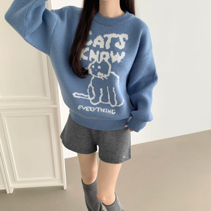 thick 猫の刺繍ニットウェア