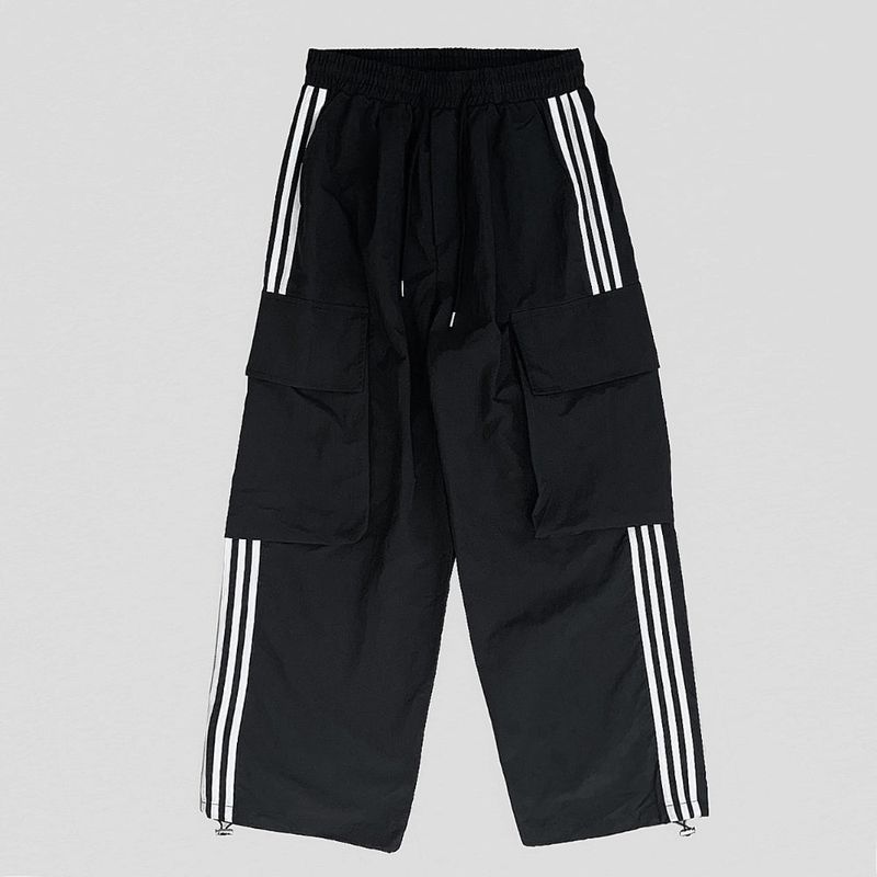 Line Nylon Track Cargo Pants - Black