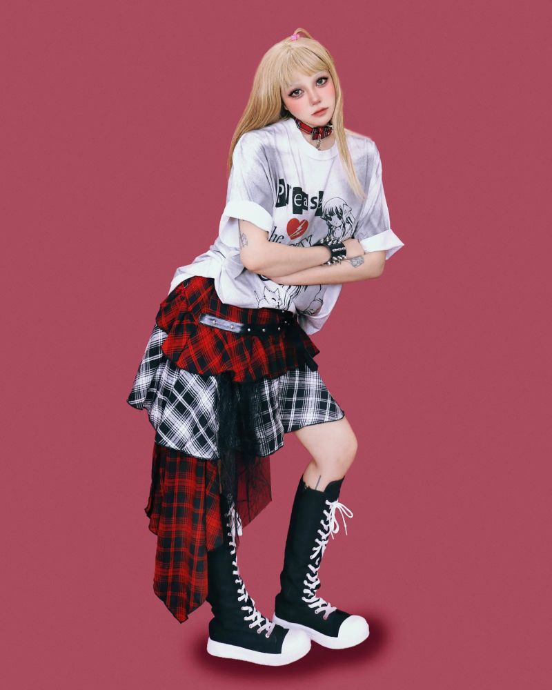 double punk unbalanced skirt
