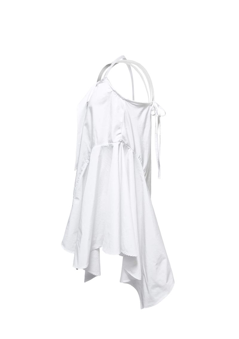  FLAP STRAP DRESS TOP . WHITE