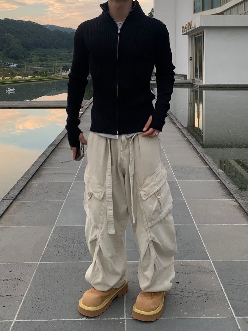 Rib Line Muscle Fit Zip-Up Knit