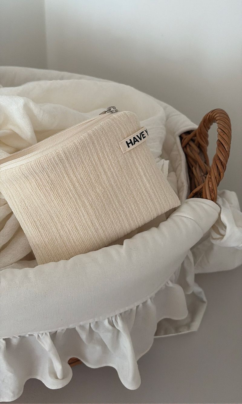 Corduroy flat pouch - cream , M size