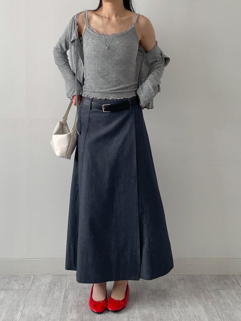 INCHANT ME(インチャントミー)の「Deep Slit Wrap Denim Long Skirt(Skirts)」