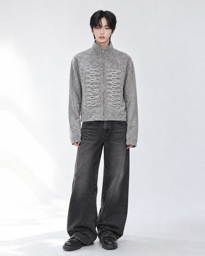 (UNISEX) Napoleon Braid Knit Zip Up