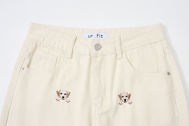 PUPPY EMBROIDERED CREAM DYED STRAIGHT DENIM code 26226