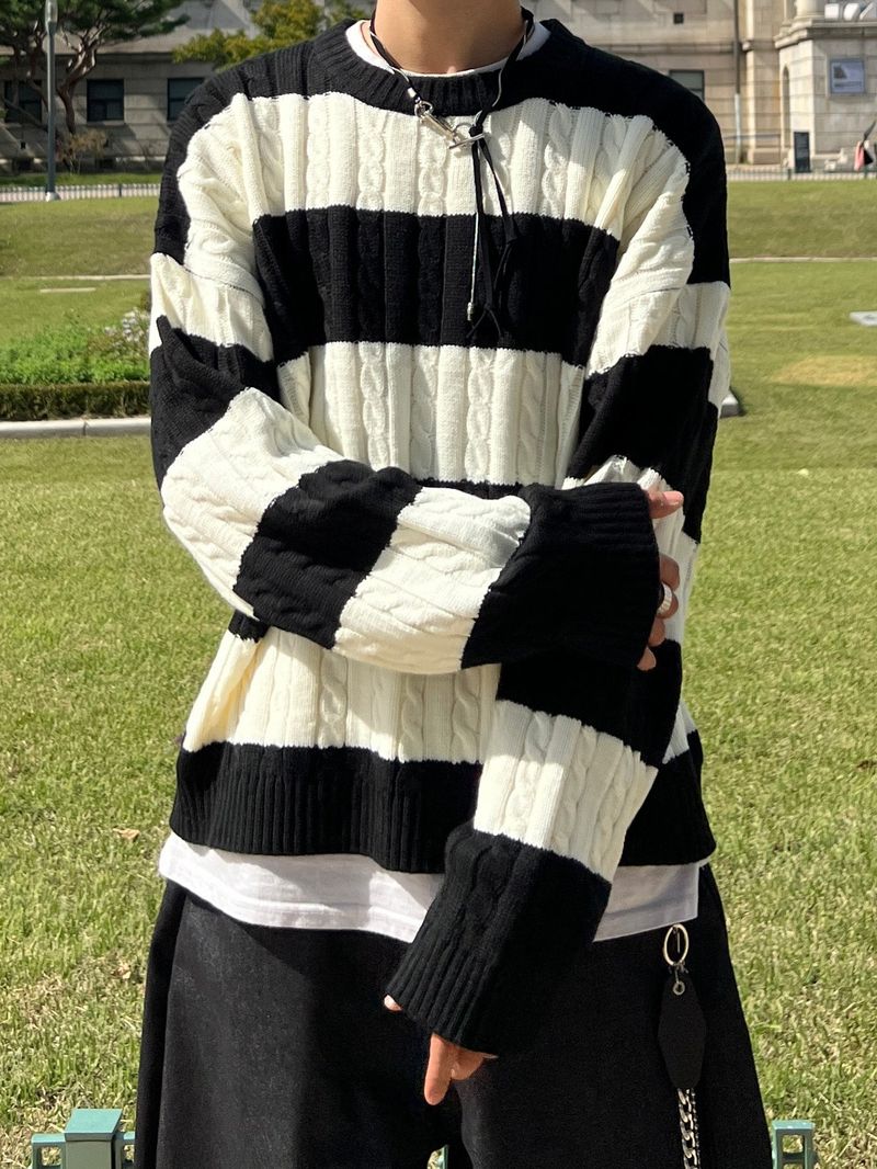 Oversized Striped Cable Knit (4 colors)