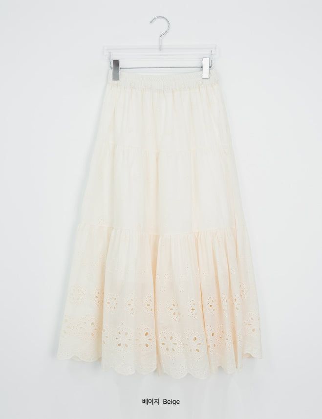 Bonomi Vintage Punching Tiered Banding Long Skirt