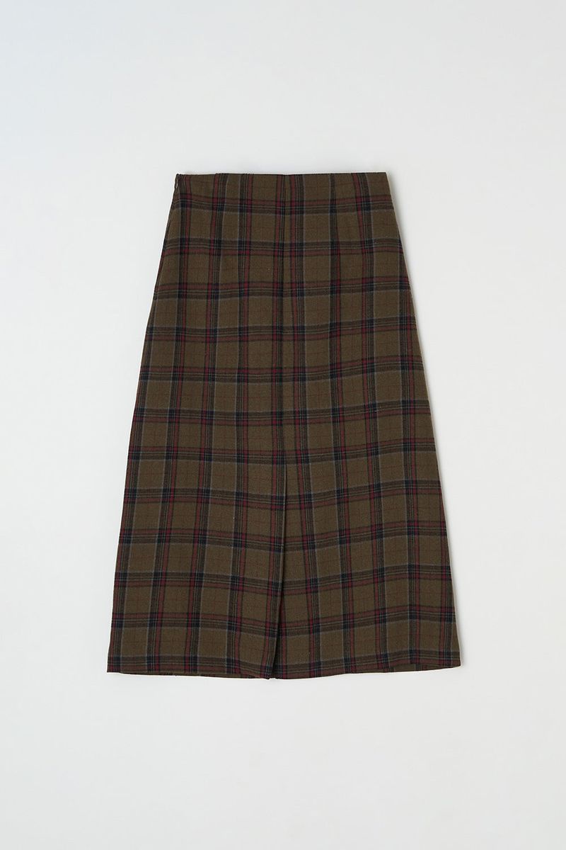 Falling long skirt_check brown