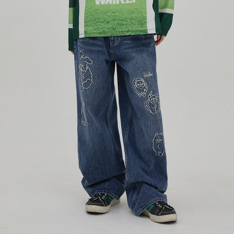 Maltese Crew Line Embroidery Denim Pants