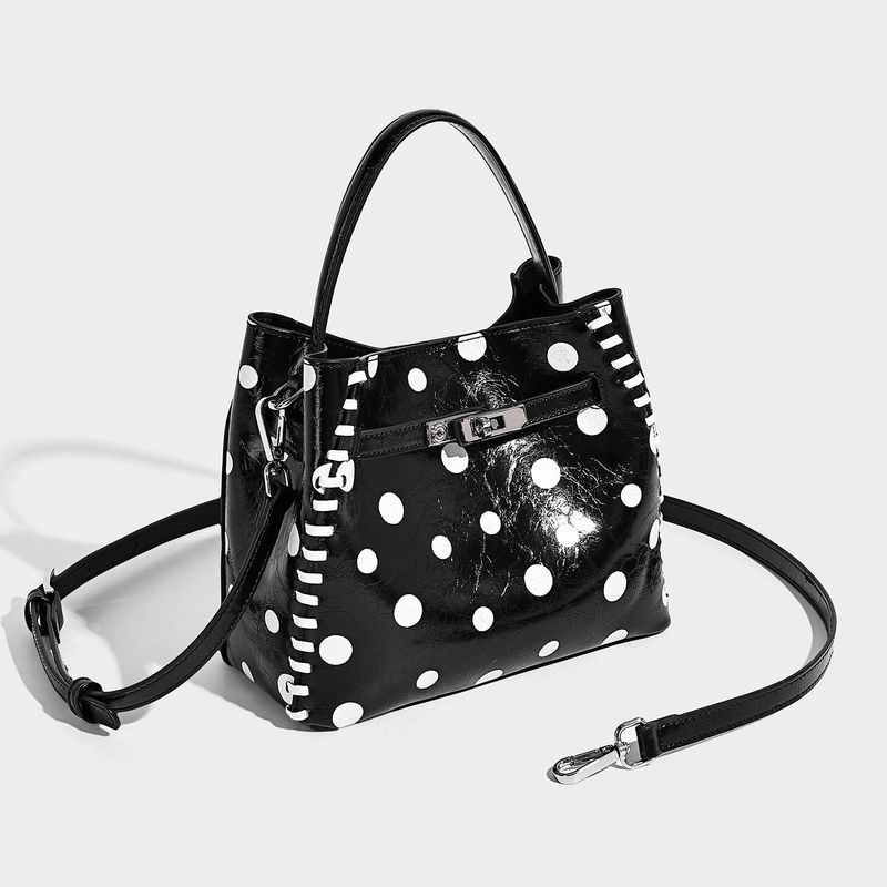 Dotcore Polka Dot Glossy Leather Bucket Tote Bag