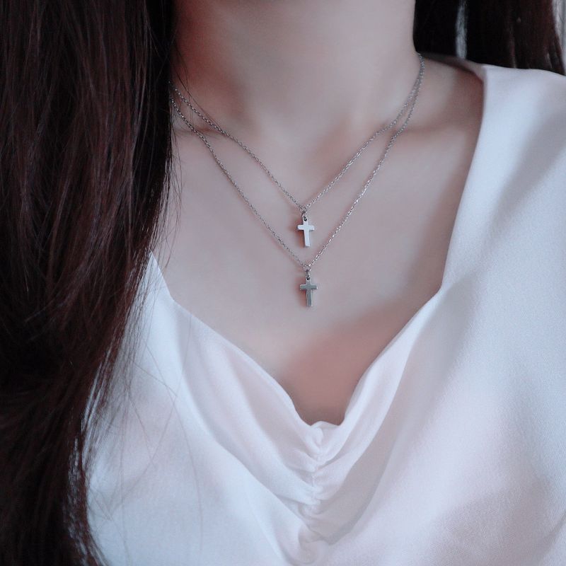 Double mini cross layered necklace