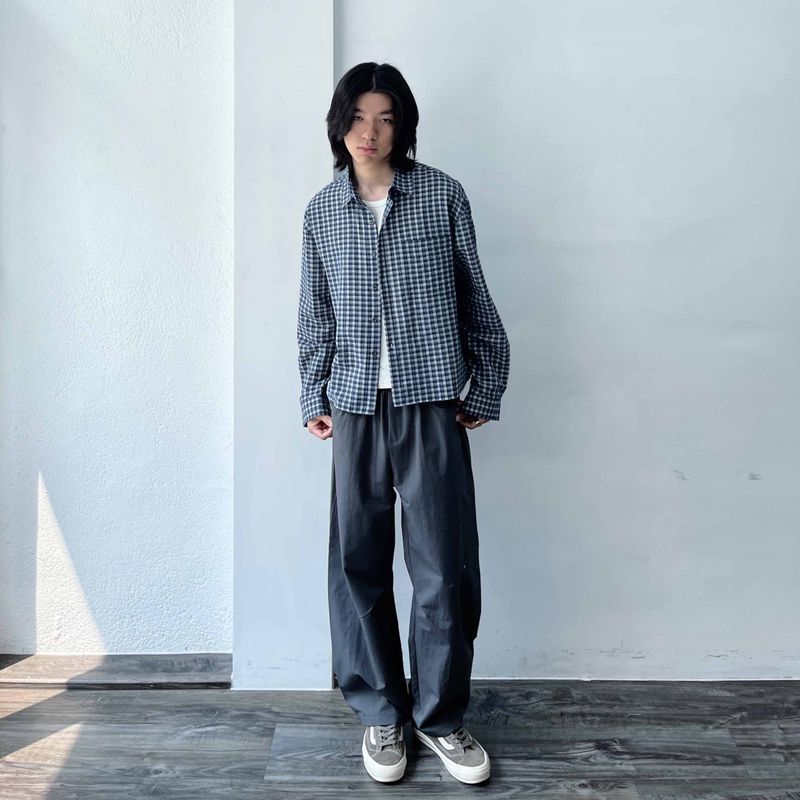 Retro Gradient Check Cropped Shirt