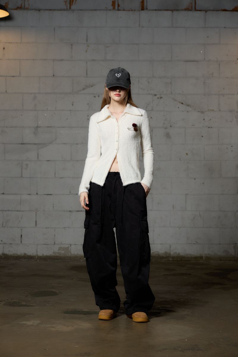 ARO WIDE CAGO PANTS / BLACK