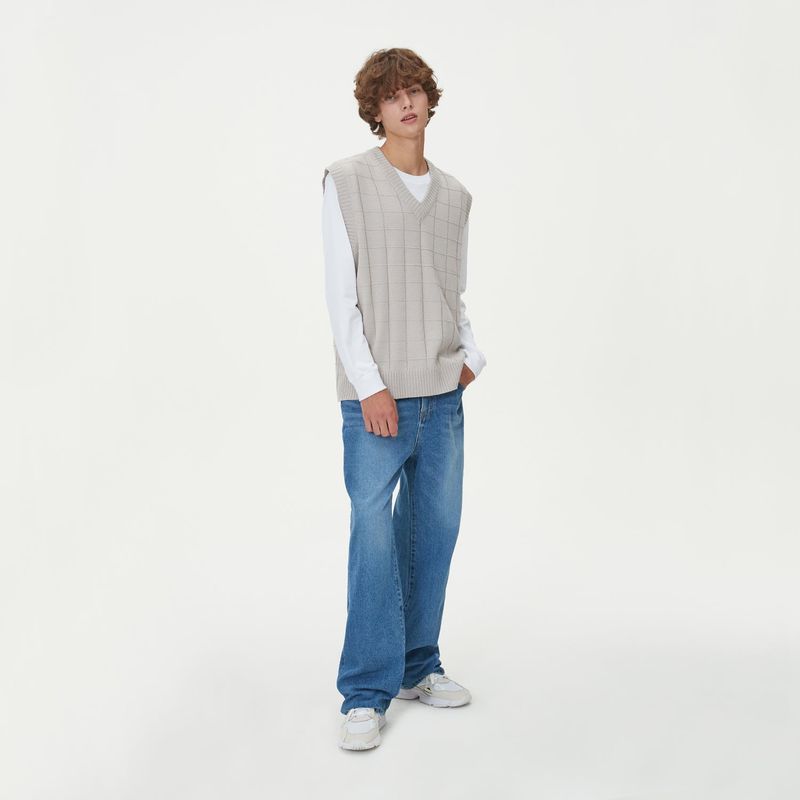 BLOCK LINK KNIT VEST_GRAY