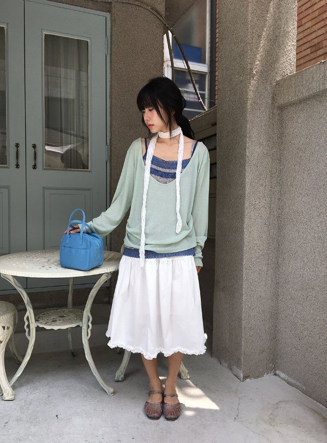BAON（バオン）の「Fiumi Frill Shirring Midi Banding Skirt（Skirts）」