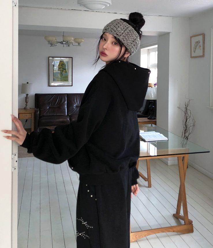Glint Brushed Studded Hoodie