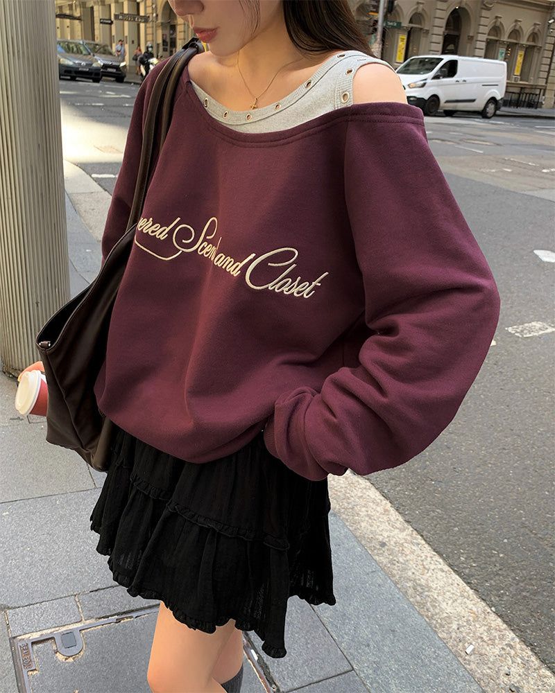 [ORIGINAL] Penny Layered String Off-Shoulder Sweatshirt