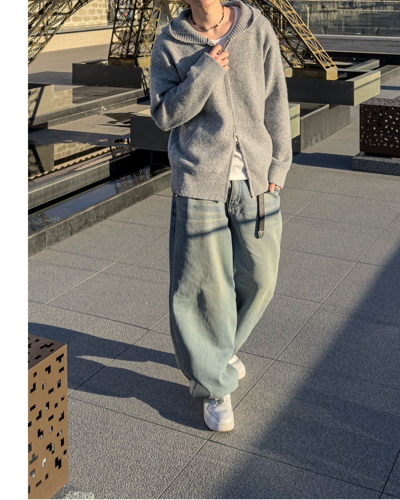 Merry wool knit hood zip-up