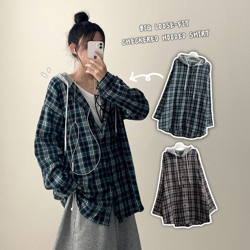 hijjoo（ハイチュー）の「Perin Boxy Hooded Checkered Shirt（Tops）」
