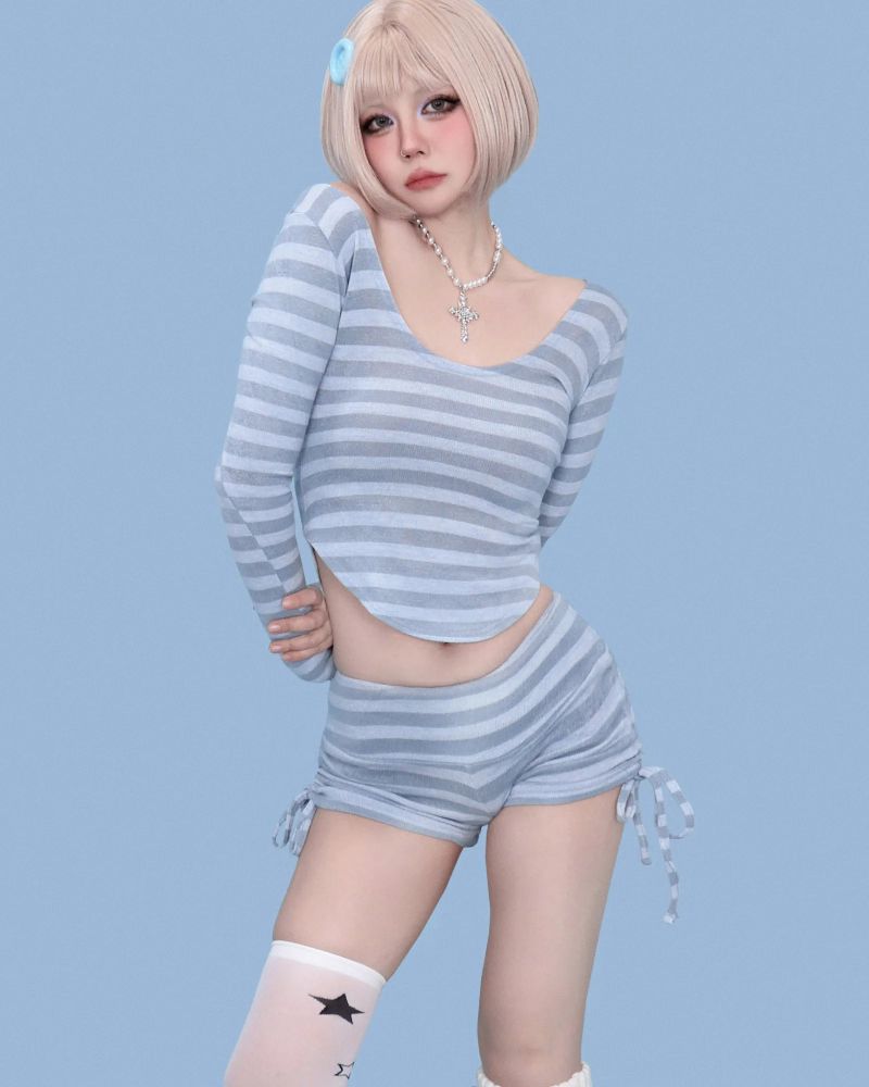 lilly striped crop knit top (3color)