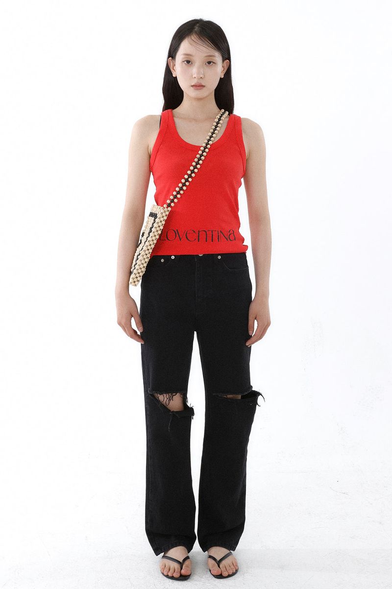 DEEP NECK SLEEVELESS TOP_ALL RED