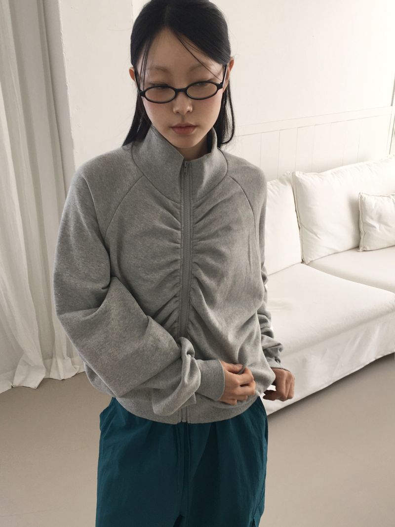 WONDER WONDER(ワンダーワンダー)の「Fringe shirring pleated high neck zip-up(Jackets/Outerwear)」