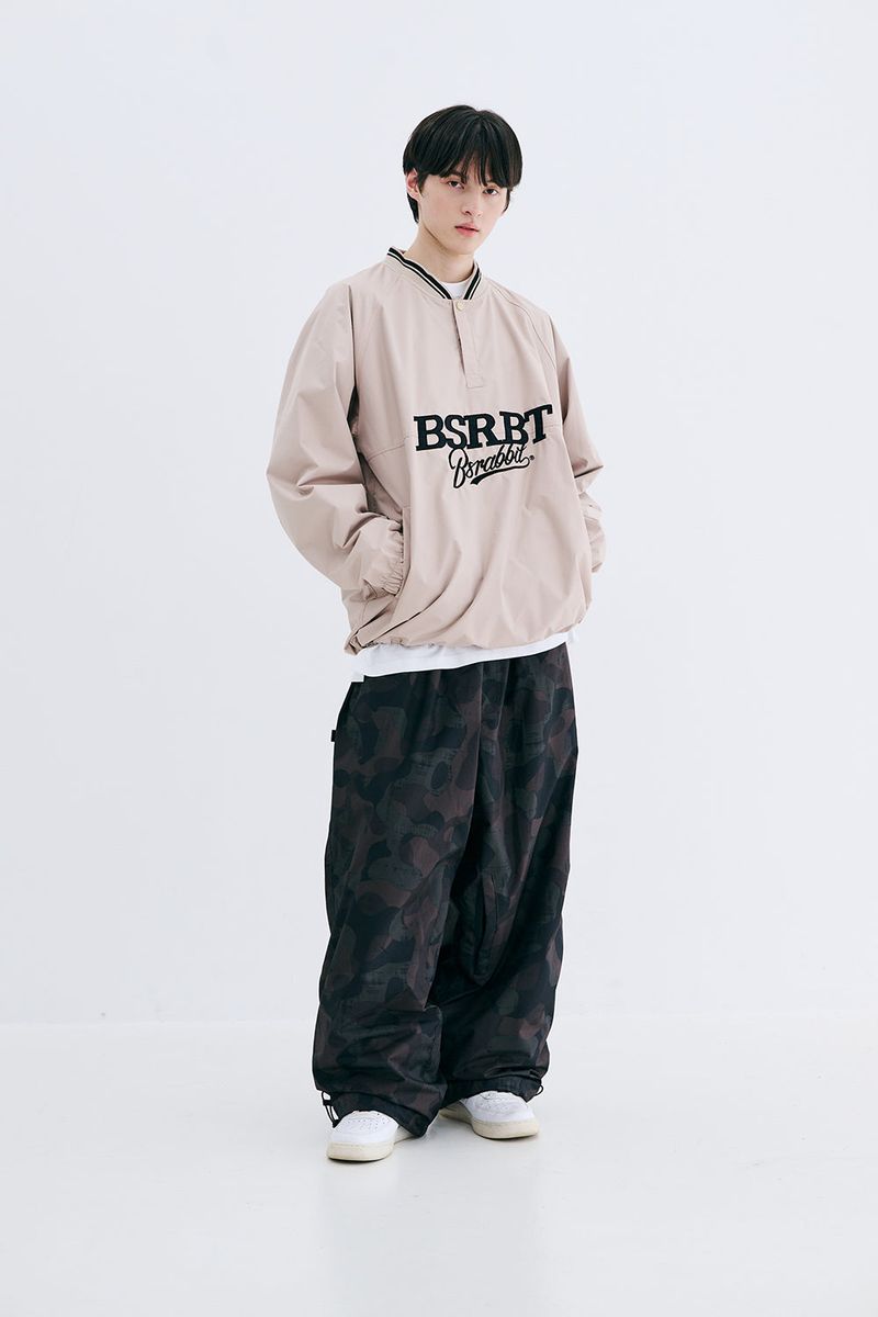 BSRBT SPORTY PULLOVER SNAP JACKET - WHITE/BEIGE