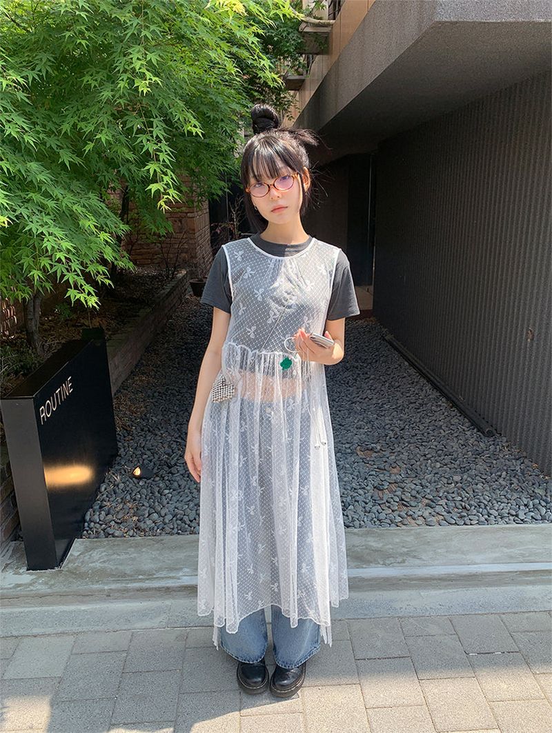 LACE SEE-THROUGH LAYERED DRESS