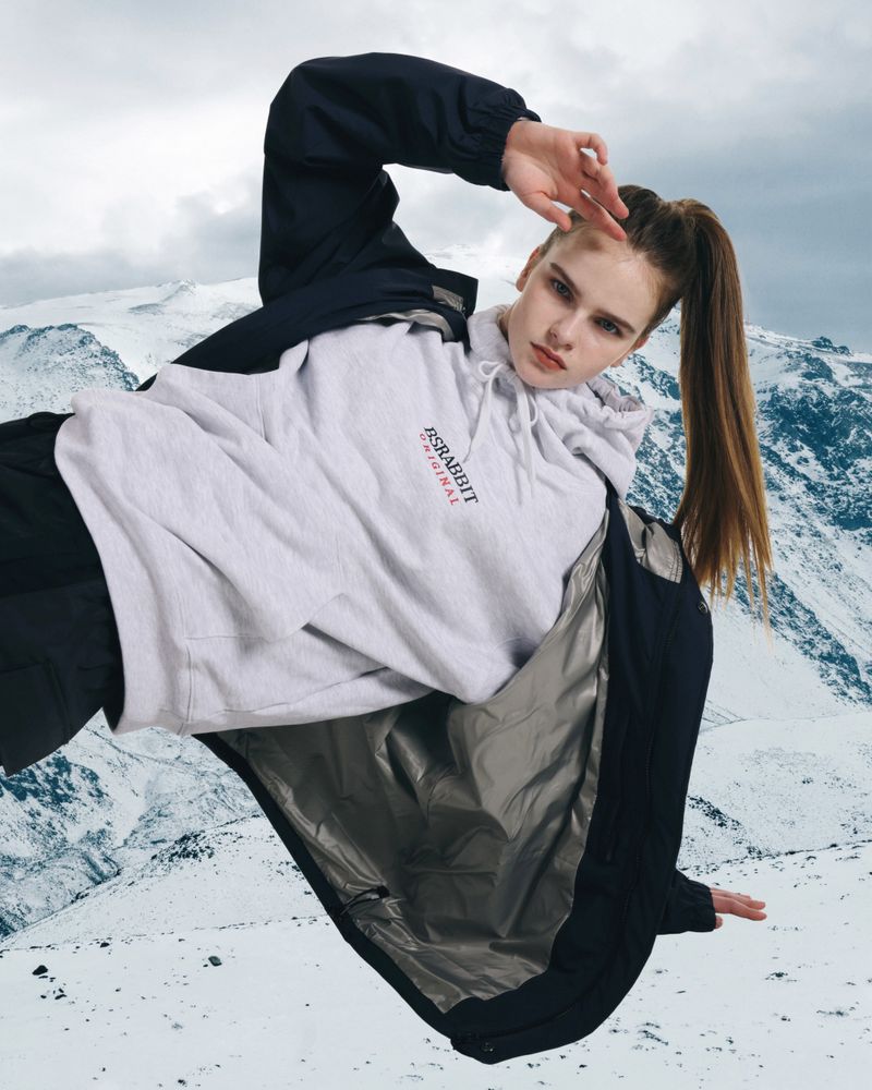 BSRABBIT(ビエスラビット)の「SOFT LIGHT HOODED JACKET - NAVY/BABY PINK(Jackets/Outerwear)」