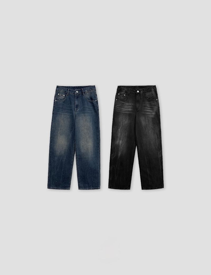Jean Crack Washed Wide Denim