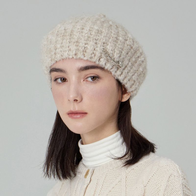VARZAR Safety Pin Knit Beret / Oatmeal