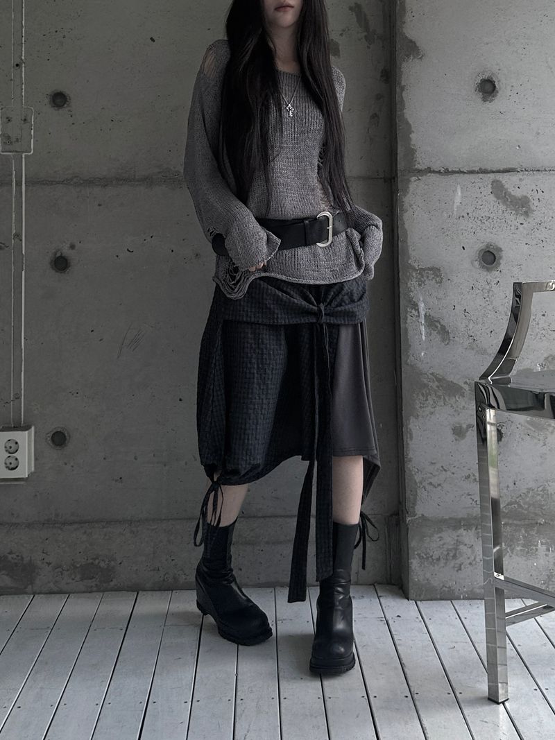 layered check wrap skirt (2color)