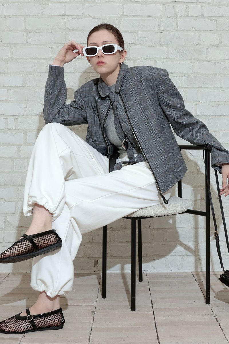 CHECK TAILORED TIE JACKET_BLACK