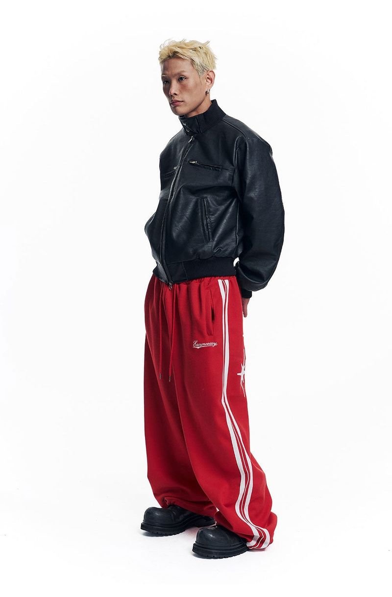 Star Piping Track Balloon Sweat Pants - Red