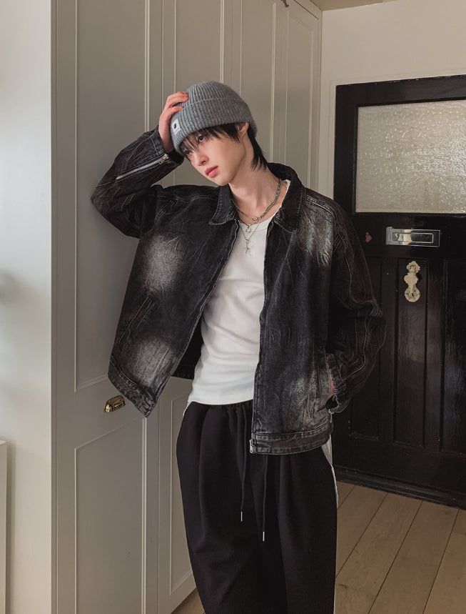 Darts Wrinkle Washing Denim Jacket