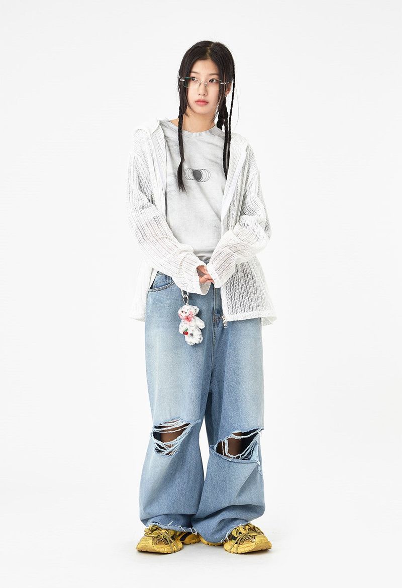 Lace summer 2-way hood zip-up