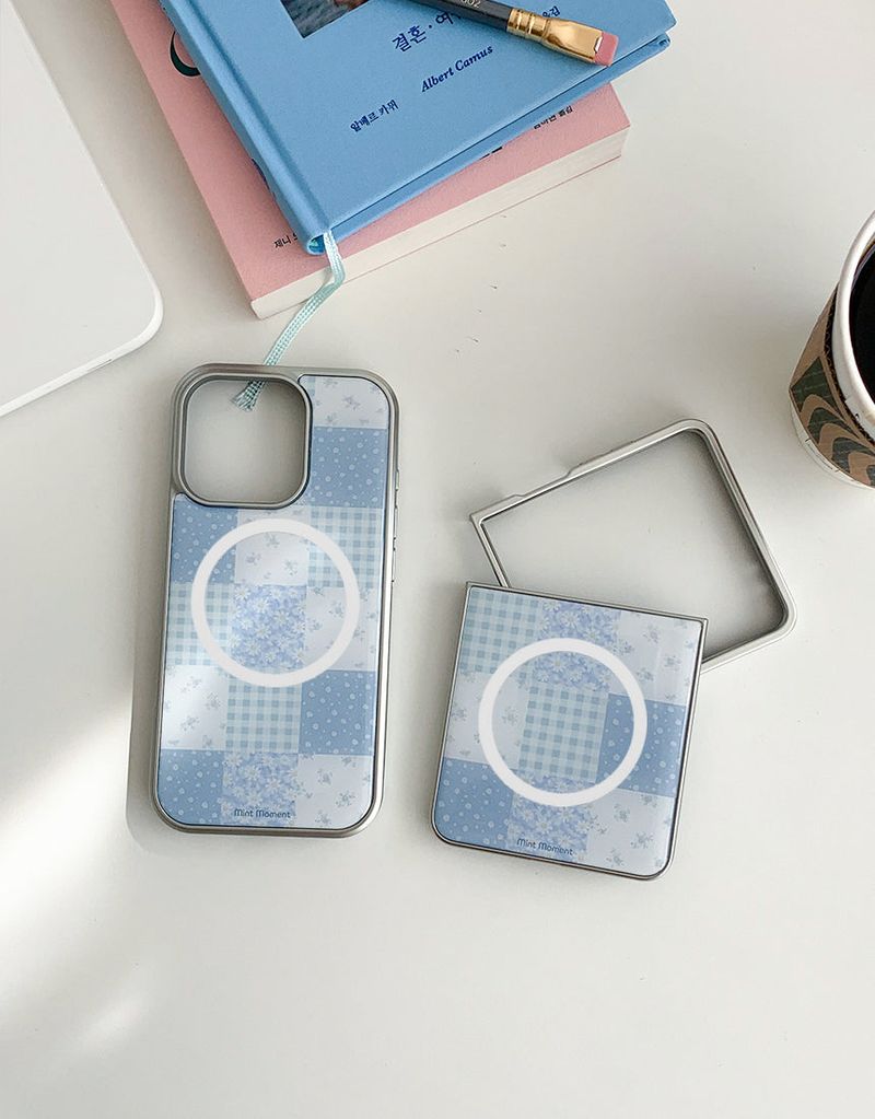  [MADE]ブルーパッチ シルバーエポキシ MagSafe iPhoneケース
